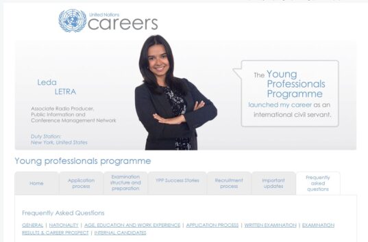 国連YPP採用についてFAQ（画像は『United Nations Careers』のスクリーンショット）