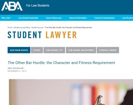 ABA（アメリカ法曹協会）はCharacter and Fitnessについてわかりやすく開設（画像は『ABA for students』のスクリーンショット）
