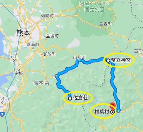 佐倉荘から椎葉村に向かうルート上に、1つの神社がある（画像は『Google Map』のスクリーンショット）