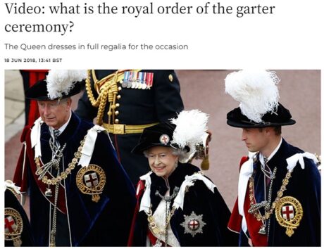 故・エリザベス女王のお姿も。2018年6月に行われたガーター勲章の受勲式での1コマ（画像は『HELLO！』のスクリーンショット）